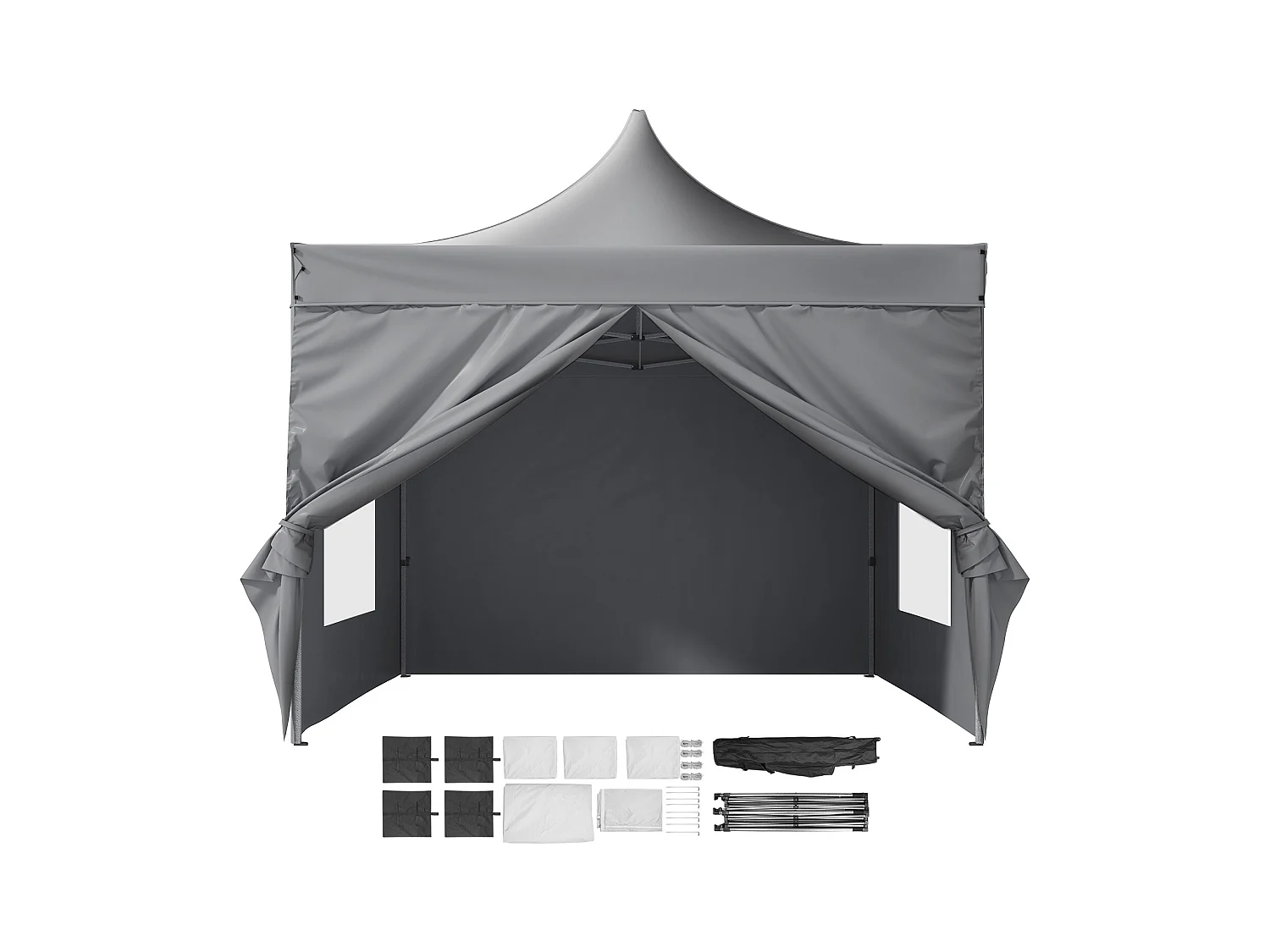 Pop-up-Pavillon, SucceBuy 304,8 x 304,8 CM Pop-up-Überdachungszelt mit Seitenwänden für den Außenbereich, Dunkelgrau
