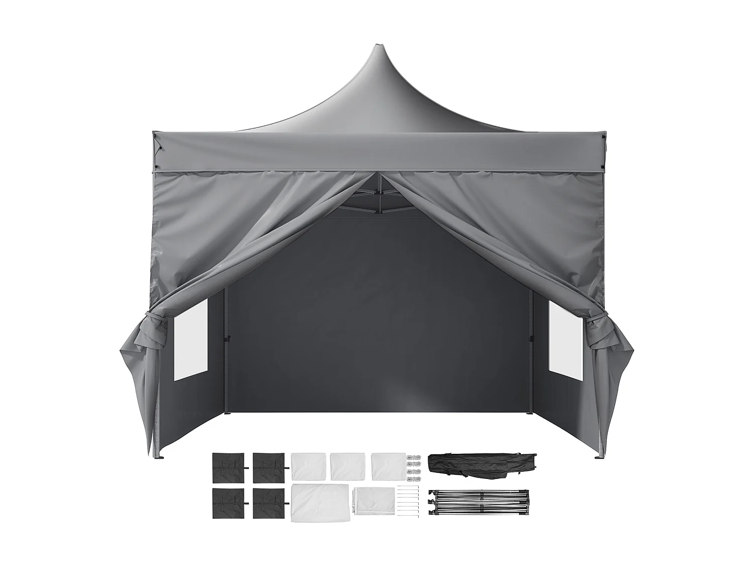 Tonnelle Barnum Pop-up, SucceBuy Tente à Baldaquin Escamotable 304.8x304.8 CM avec Parois Latérales pour une Utilisation en Extérieur Gris Foncé