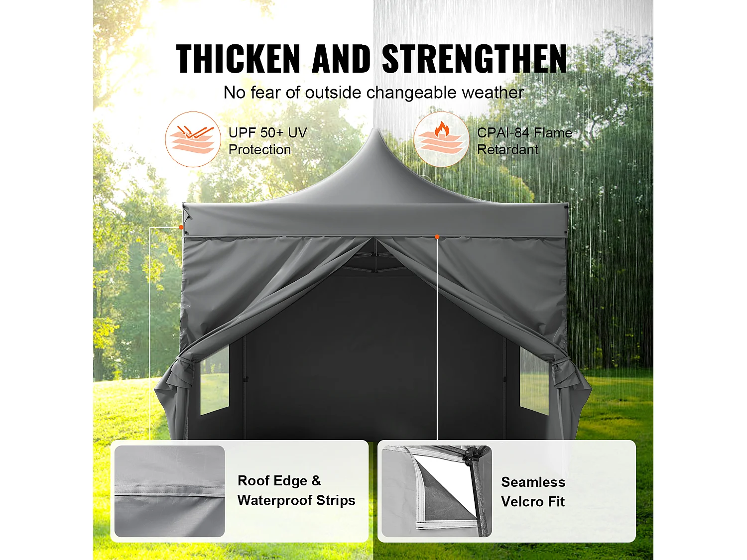 Tonnelle Barnum Pop-up, SucceBuy Tente à Baldaquin Escamotable 304.8x304.8 CM avec Parois Latérales pour une Utilisation en Extérieur Gris Foncé