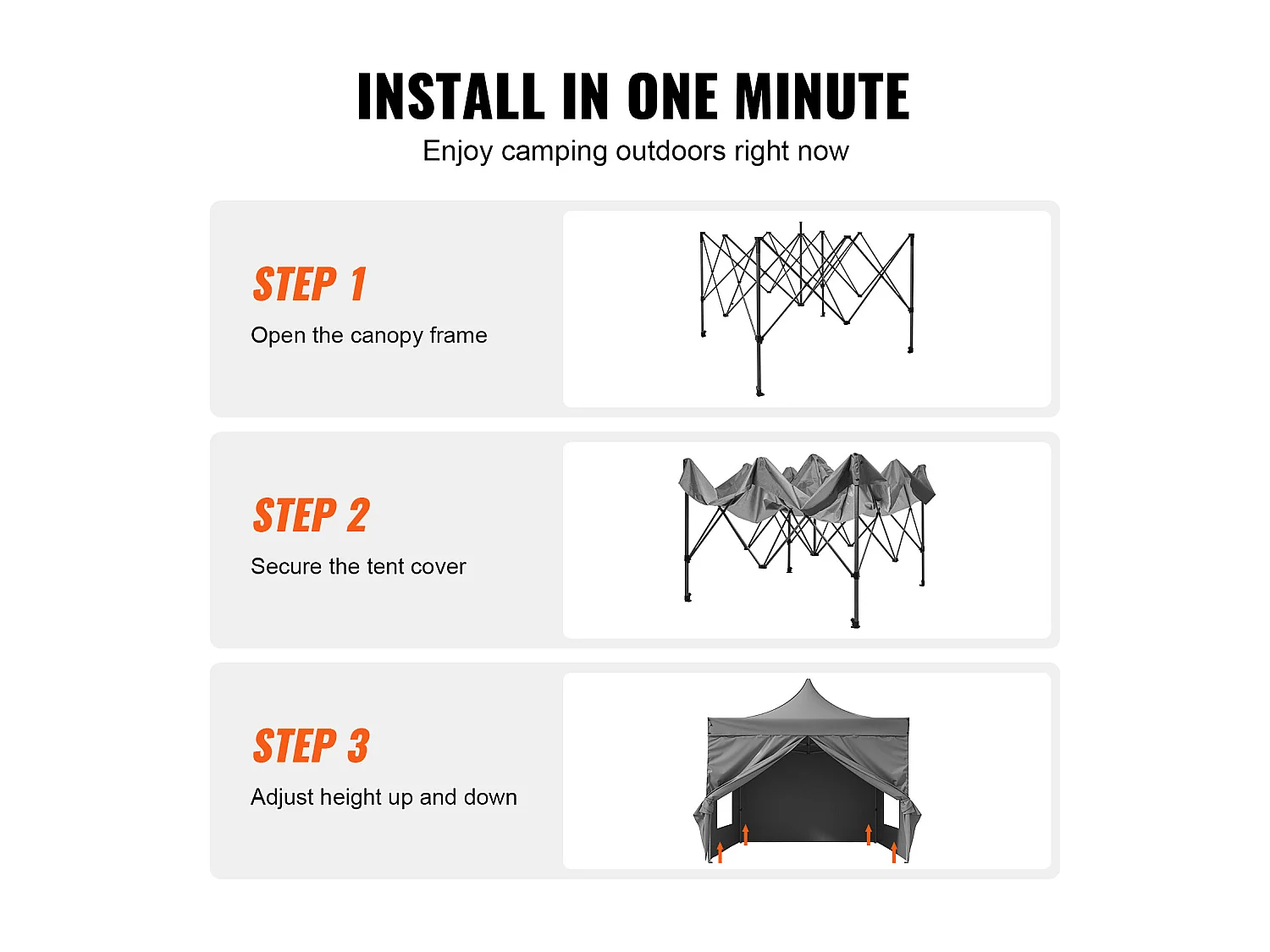 Tonnelle Barnum Pop-up, SucceBuy Tente à Baldaquin Escamotable 304.8x304.8 CM avec Parois Latérales pour une Utilisation en Extérieur Gris Foncé
