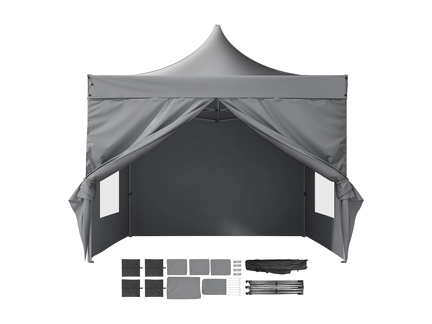 Tonnelle Barnum Pop-up, SucceBuy Tente à Baldaquin Escamotable 304.8x304.8 CM avec Parois Latérales pour une Utilisation en Extérieur Gris Foncé