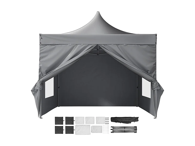 Tonnelle Barnum Pop-up, SucceBuy Tente à Baldaquin Escamotable 304.8x304.8 CM avec Parois Latérales pour une Utilisation en Extérieur Gris Foncé