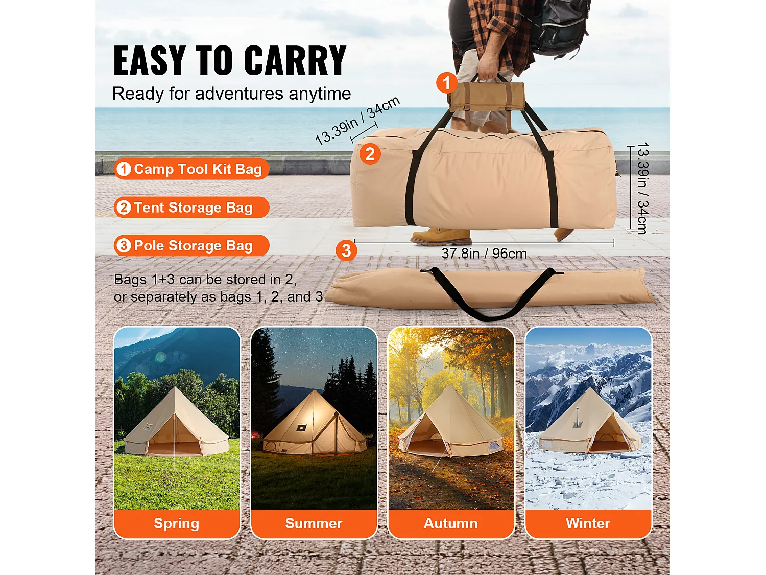 Tente Cloche Toile SucceBuy 4 Saisons 5 m pour Camping Familial avec Trou de Poêle