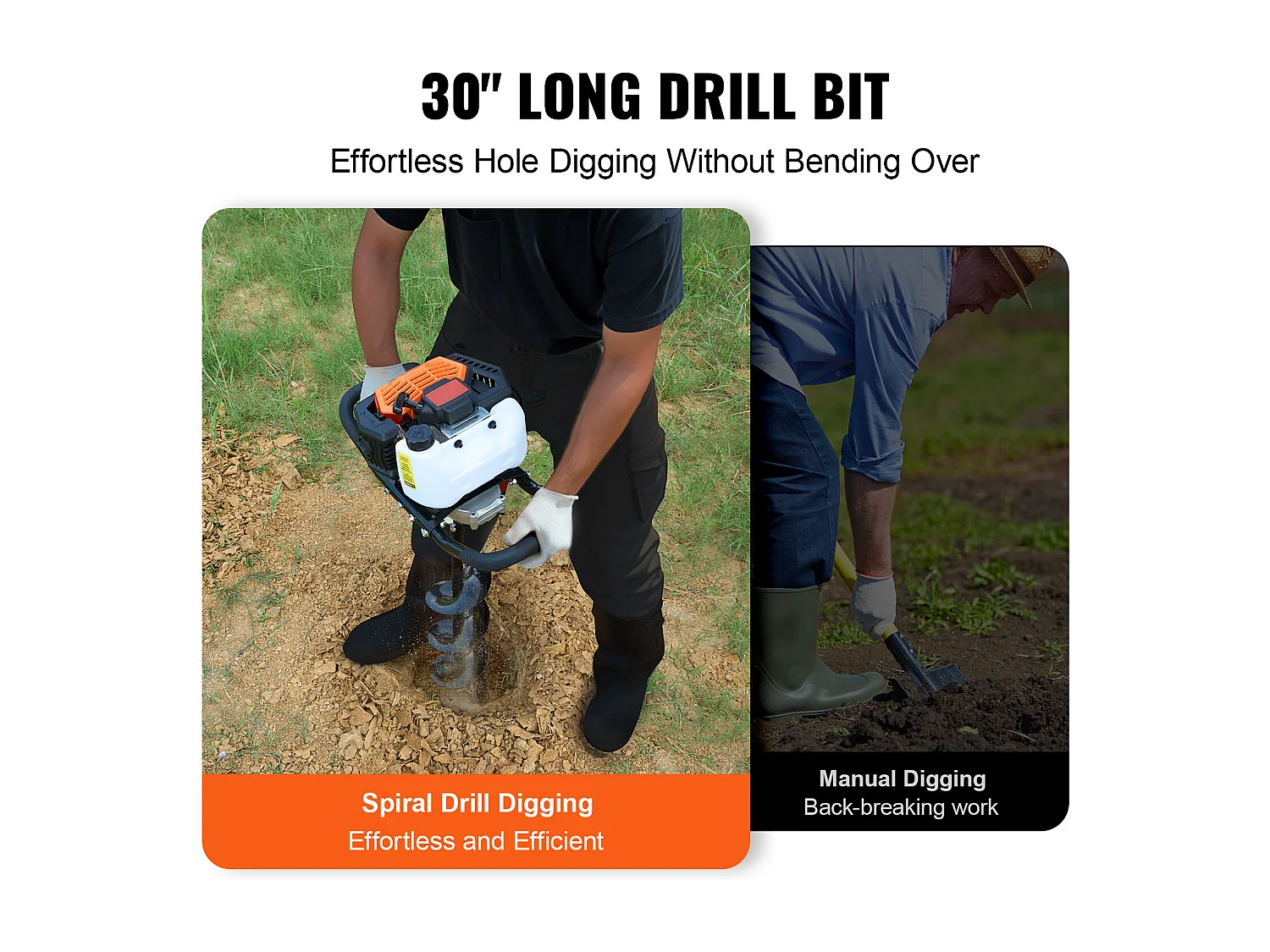 Tarière À Gaz SucceBuy 52CC 1450W Avec Forets De 15.2cm Et 25.4cm Et 3 Tiges D'Extension