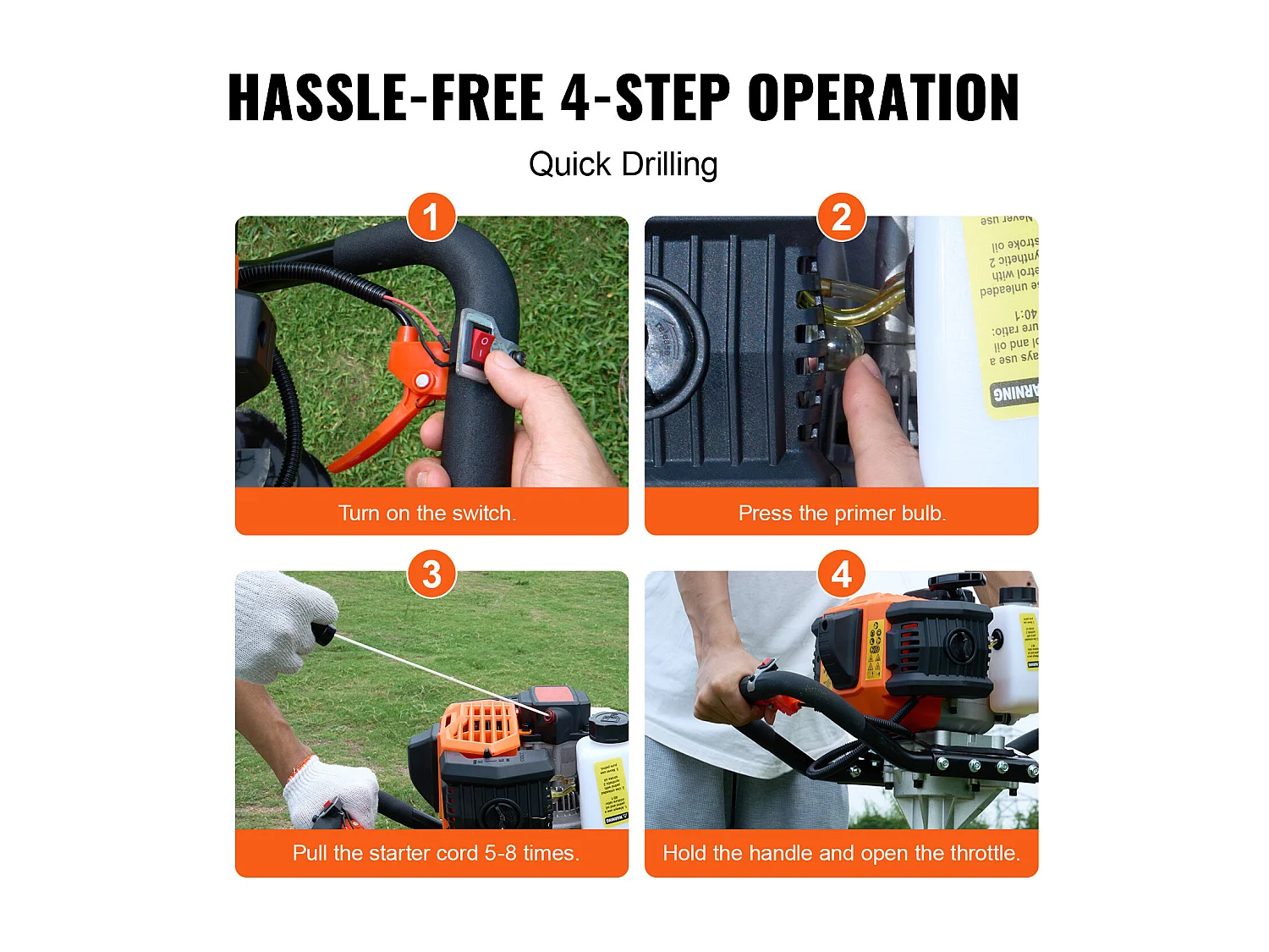 Tarière À Gaz SucceBuy 52CC 1450W Avec Forets De 15.2cm Et 25.4cm Et 3 Tiges D'Extension