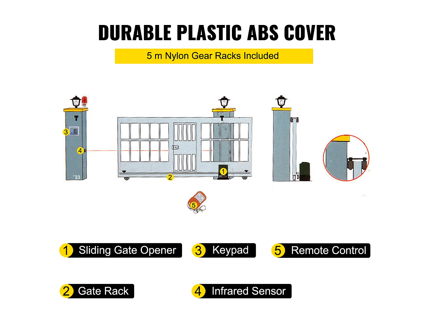Ouvre-Portail Coulissant Automatique SucceBuy 1800 Kg 4 Télécommandes Et Contrôle Par Application