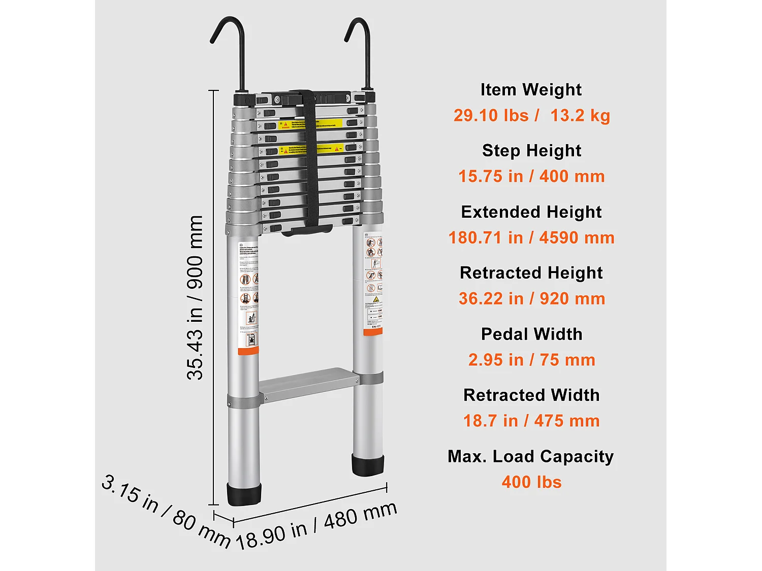 Gartenwartungswerkzeug SucceBuy Teleskopische Leiter, Aluminiumverlängerung von 457,2CM, Tragbar Und Vielzweck