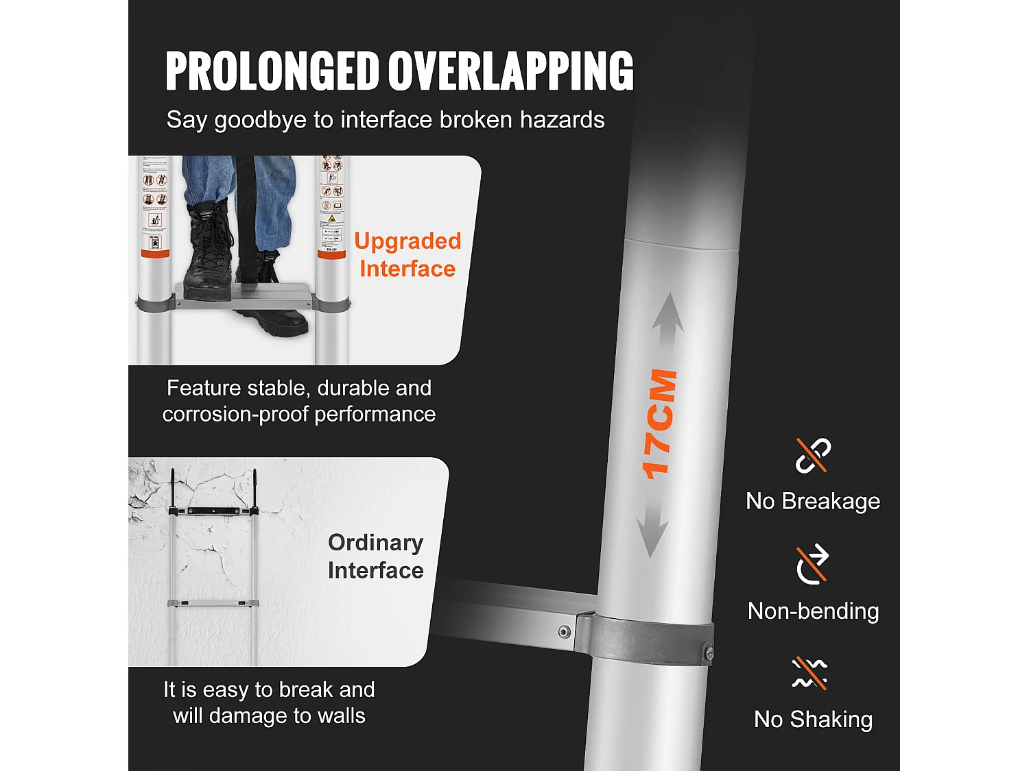 Gartenwartungswerkzeug SucceBuy Teleskopische Leiter, Aluminiumverlängerung von 457,2CM, Tragbar Und Vielzweck