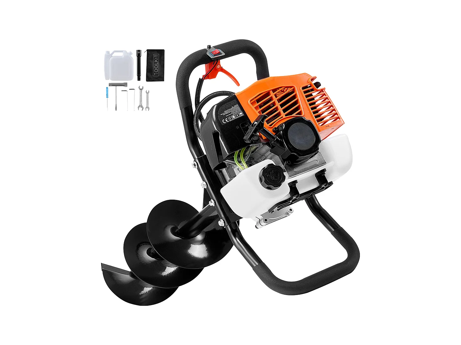 Tarière à Essence Thermique, SucceBuy Tarière à Gaz 63CC 2400W Forets 20.32 CM et Tige D'extension