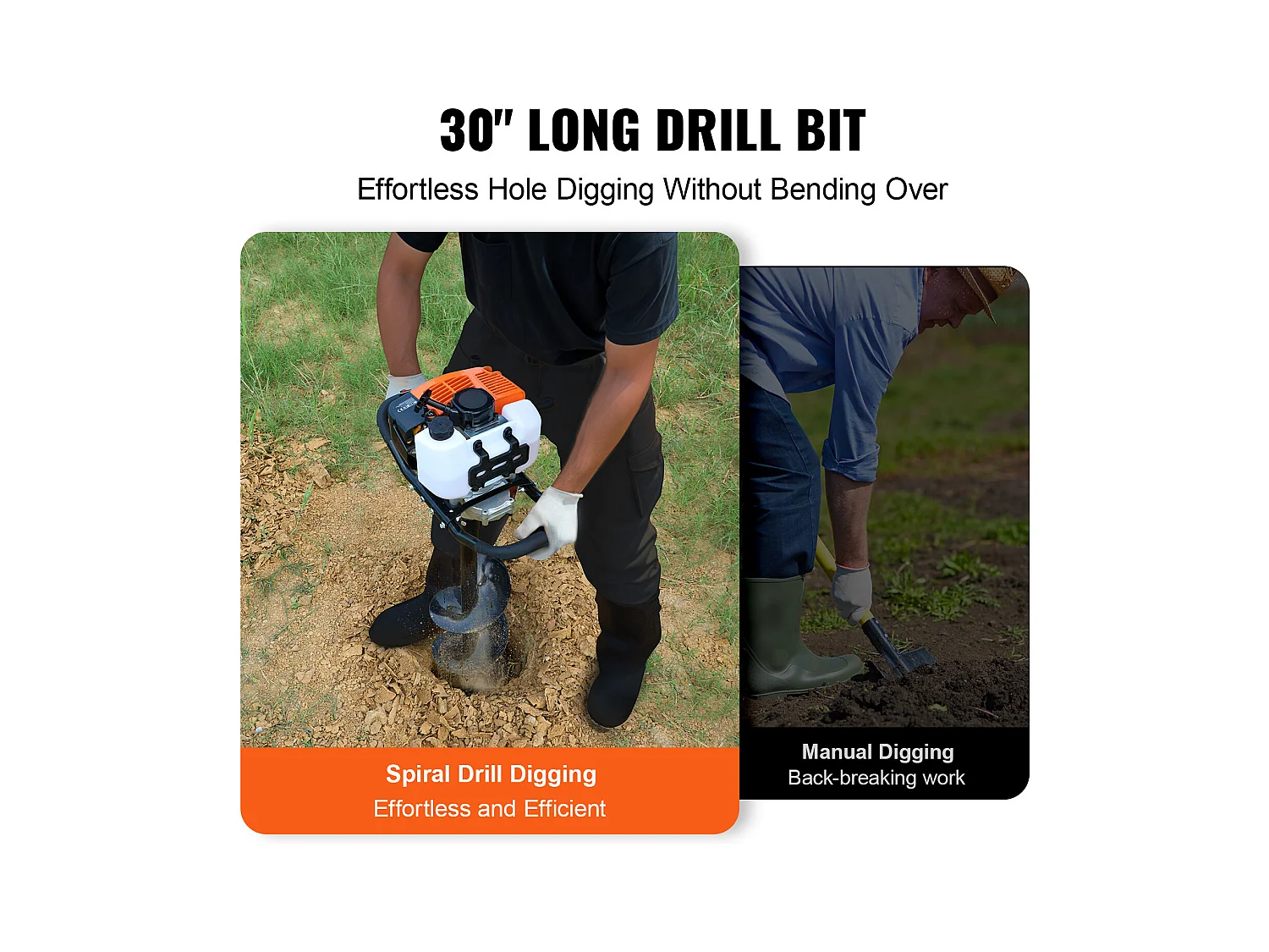 Tarière à Essence Thermique, SucceBuy Tarière à Gaz 63CC 2400W Forets 20.32 CM et Tige D'extension