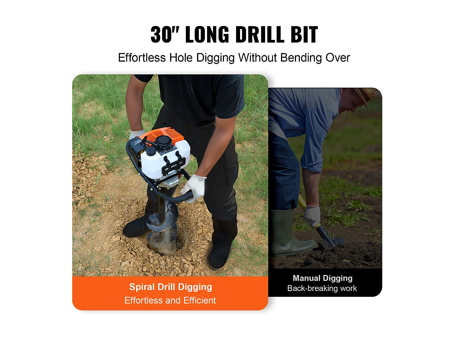 Tarière à Essence Thermique, SucceBuy Tarière à Gaz 63CC 2400W Forets 20.32 CM et Tige D'extension