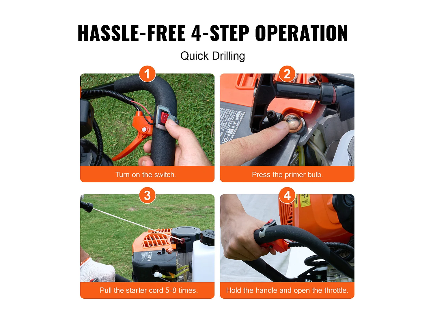 Tarière à Essence Thermique, SucceBuy Tarière à Gaz 63CC 2400W Forets 20.32 CM et Tige D'extension