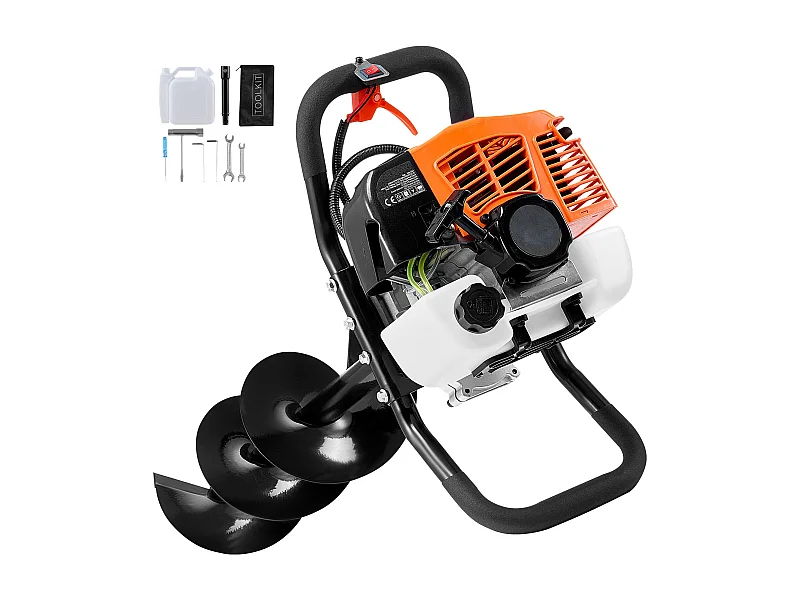 Tarière à Essence Thermique, SucceBuy Tarière à Gaz 63CC 2400W Forets 20.32 CM et Tige D'extension