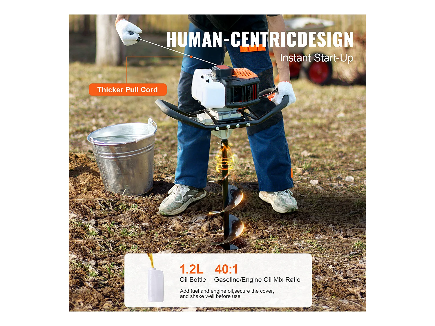 Tarière à Essence Thermique, SucceBuy Tarière à Gaz 43CC 1250W 20.32 CM Forets pour Jardin