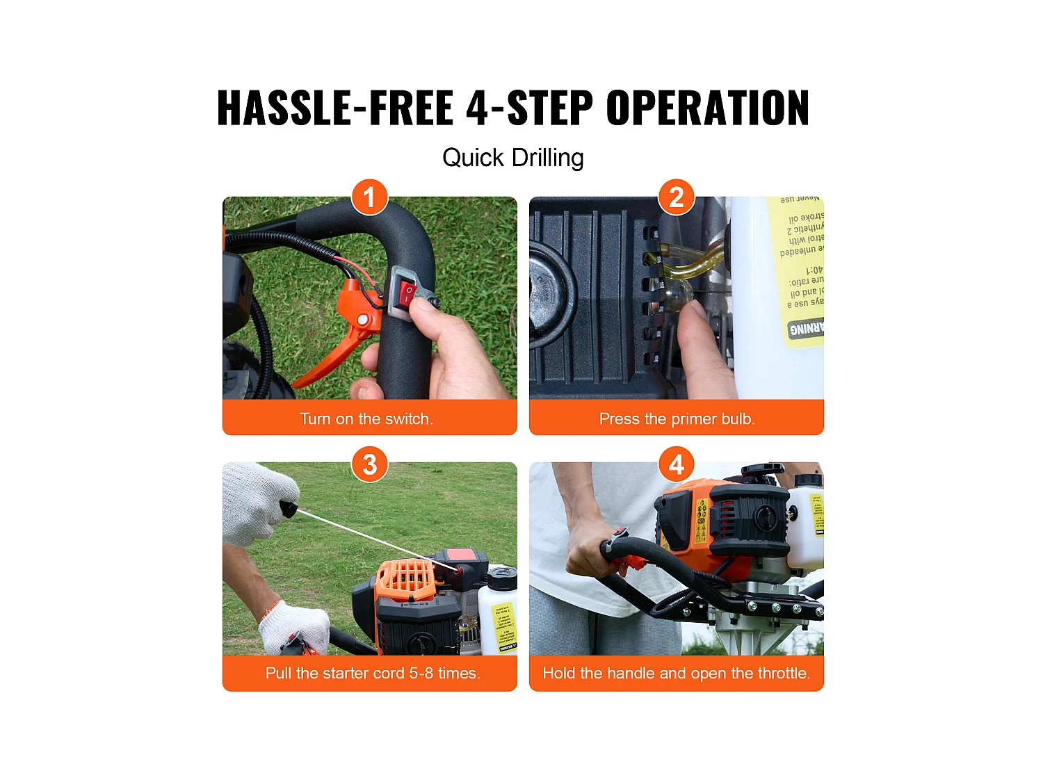 Tarière à Essence Thermique, SucceBuy Tarière à Gaz 43CC 1250W 20.32 CM Forets pour Jardin