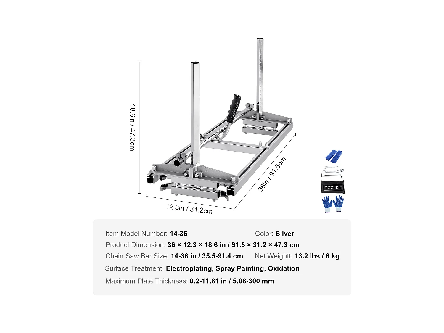 Scie à Chaîne Portable SucceBuy, barre de Guidage 35.6 -91.4cm, épaisseur de coupe 5.1-30cm