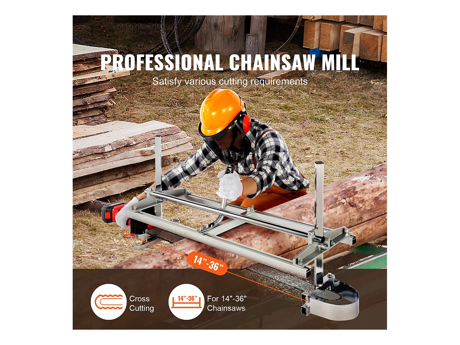 Scie à Chaîne Portable SucceBuy, barre de Guidage 35.6 -91.4cm, épaisseur de coupe 5.1-30cm