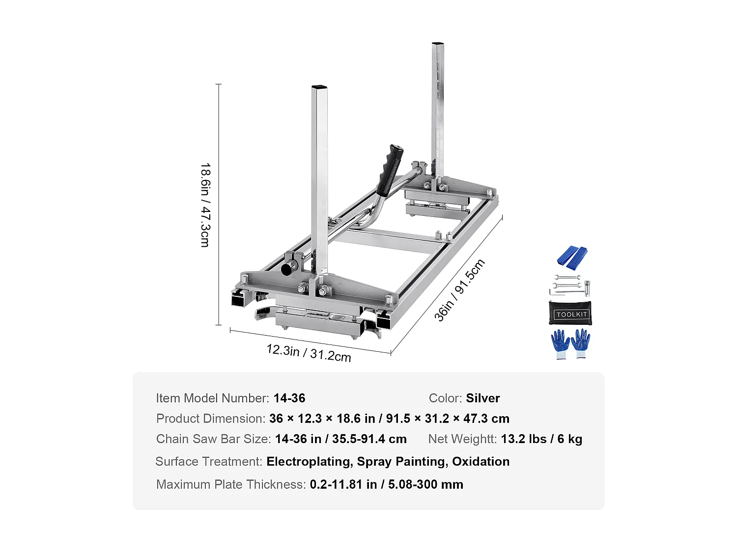 Scie à Chaîne Portable SucceBuy, barre de Guidage 35.6 -91.4cm, épaisseur de coupe 5.1-30cm