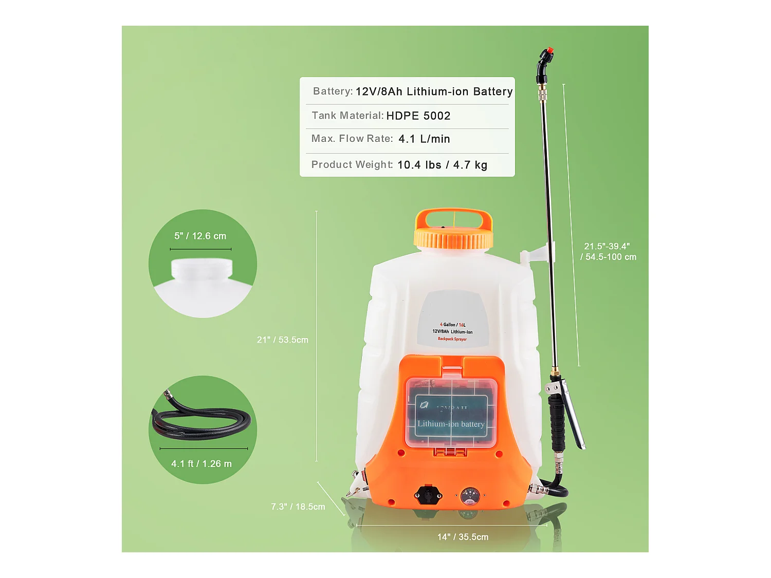 Pulvérisateur à Dos Alimenté par Batterie SucceBuy, Réservoir de 4 Gal, Pression Réglable de 0 à 90 Psi, pour le Jardinage et l'Utilisation en Extérieur