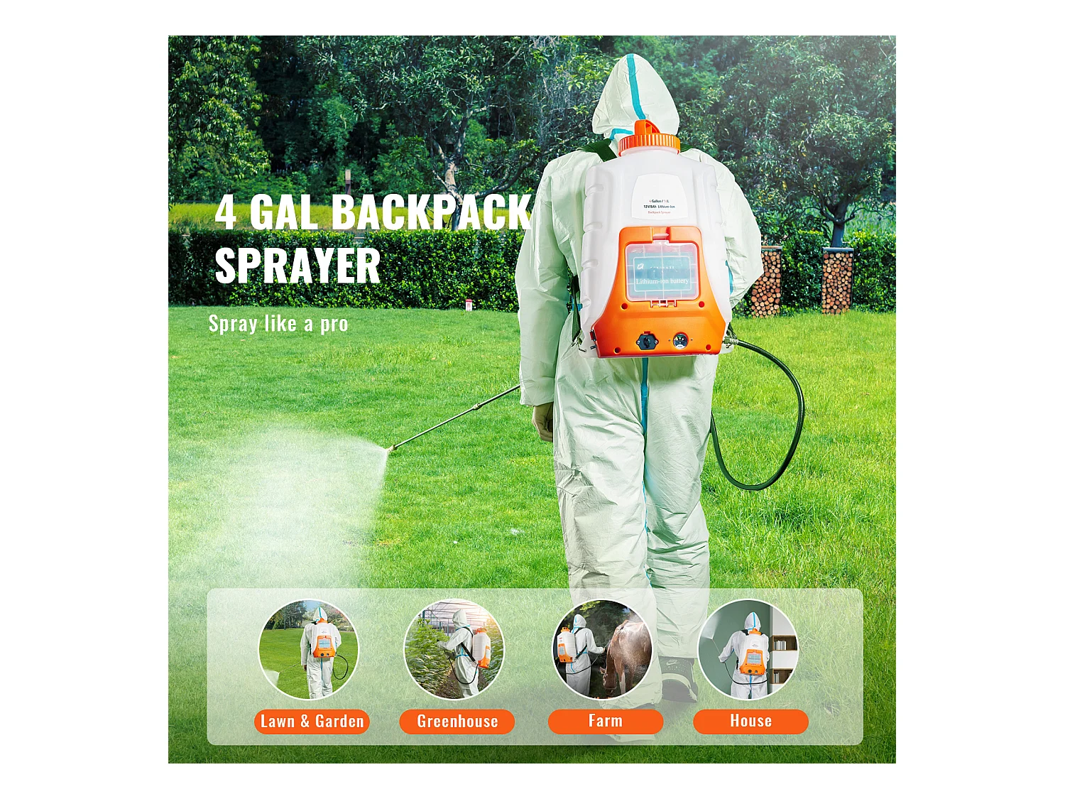 Pulvérisateur à Dos Alimenté par Batterie SucceBuy, Réservoir de 4 Gal, Pression Réglable de 0 à 90 Psi, pour le Jardinage et l'Utilisation en Extérieur