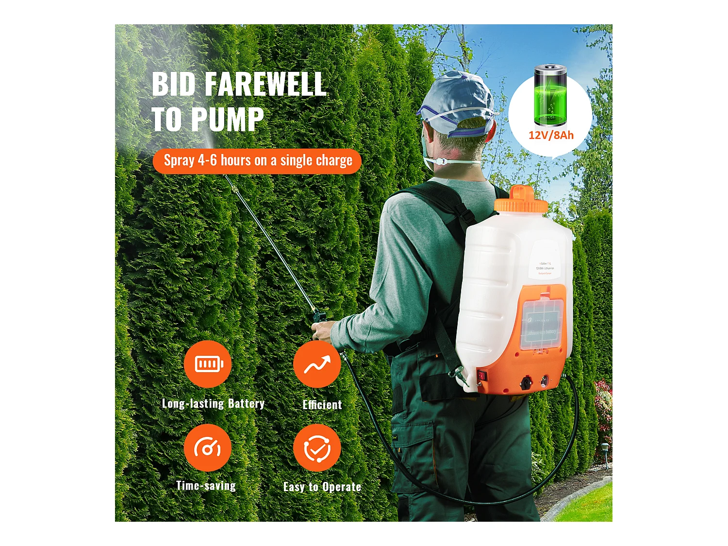 Pulvérisateur à Dos Alimenté par Batterie SucceBuy, Réservoir de 4 Gal, Pression Réglable de 0 à 90 Psi, pour le Jardinage et l'Utilisation en Extérieur