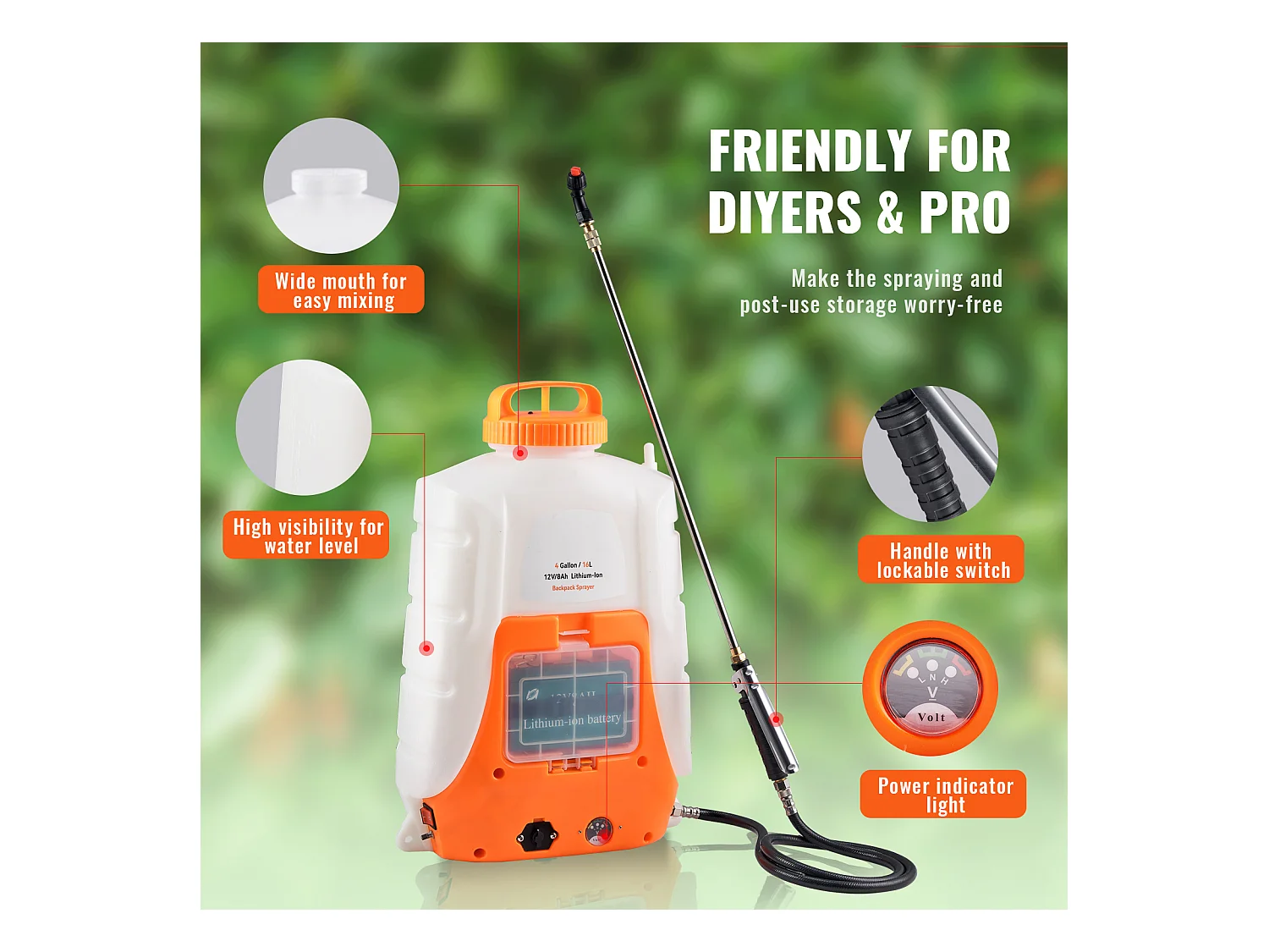 Pulvérisateur à Dos Alimenté par Batterie SucceBuy, Réservoir de 4 Gal, Pression Réglable de 0 à 90 Psi, pour le Jardinage et l'Utilisation en Extérieur