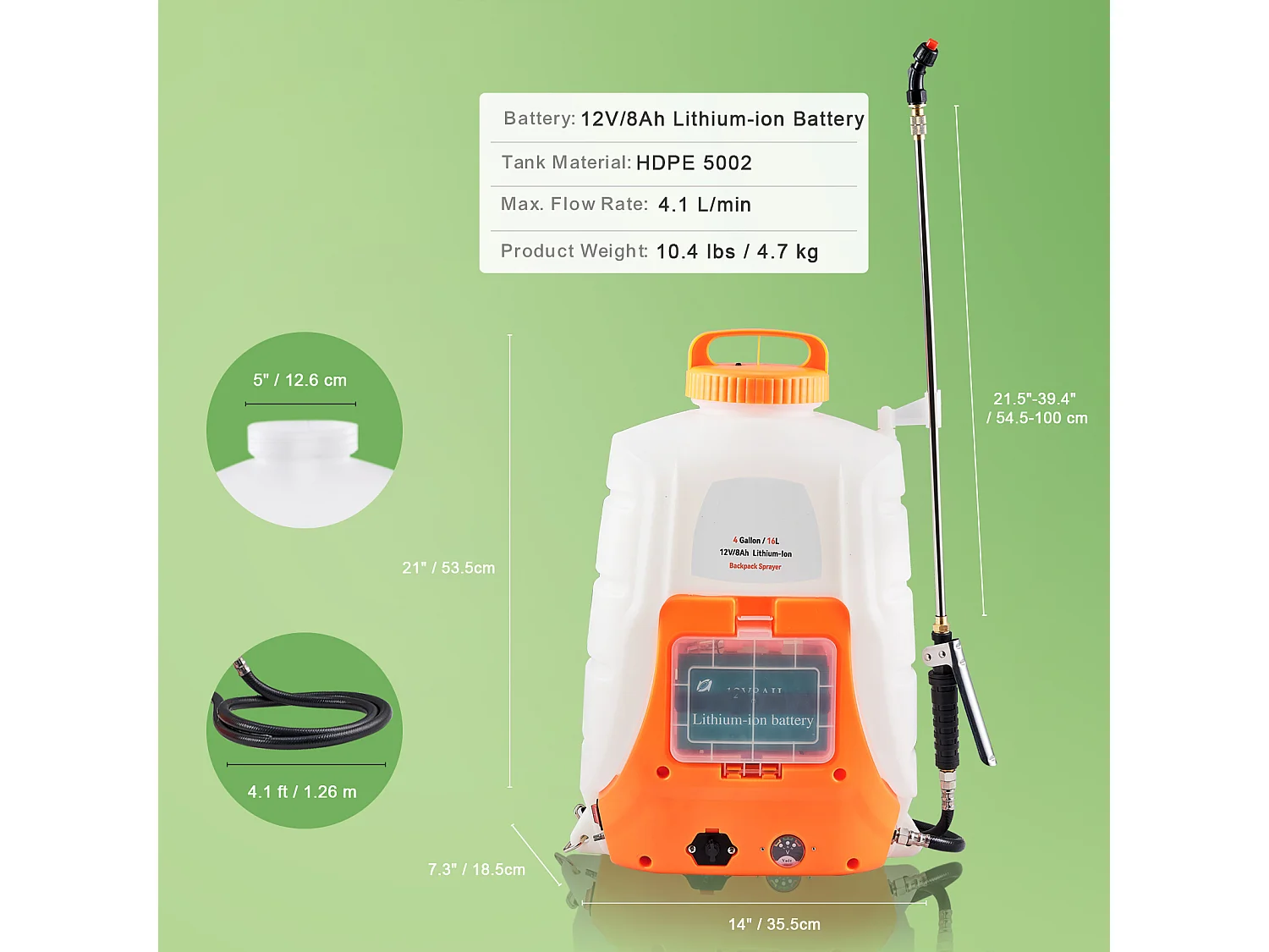 Pulvérisateur à Dos Alimenté par Batterie SucceBuy, Réservoir de 4 Gal, Pression Réglable de 0 à 90 Psi, pour le Jardinage et l'Utilisation en Extérieur