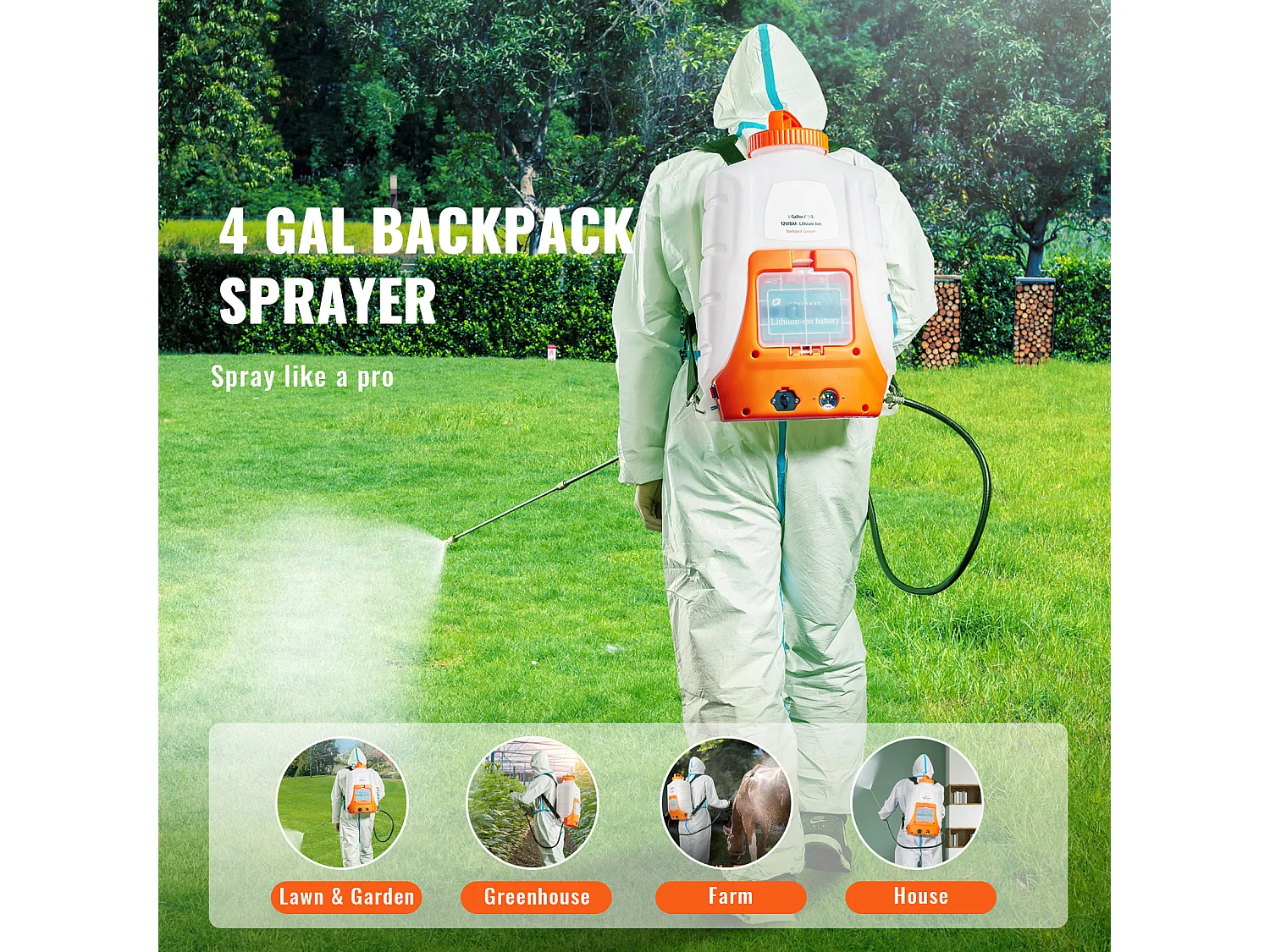 Pulvérisateur à Dos Alimenté par Batterie SucceBuy, Réservoir de 4 Gal, Pression Réglable de 0 à 90 Psi, pour le Jardinage et l'Utilisation en Extérieur