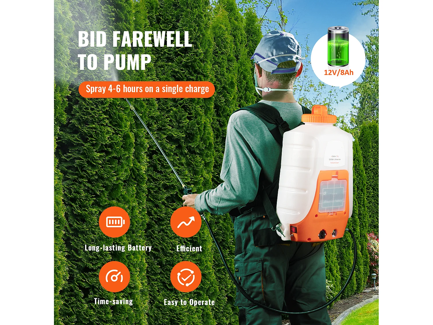 Pulvérisateur à Dos Alimenté par Batterie SucceBuy, Réservoir de 4 Gal, Pression Réglable de 0 à 90 Psi, pour le Jardinage et l'Utilisation en Extérieur