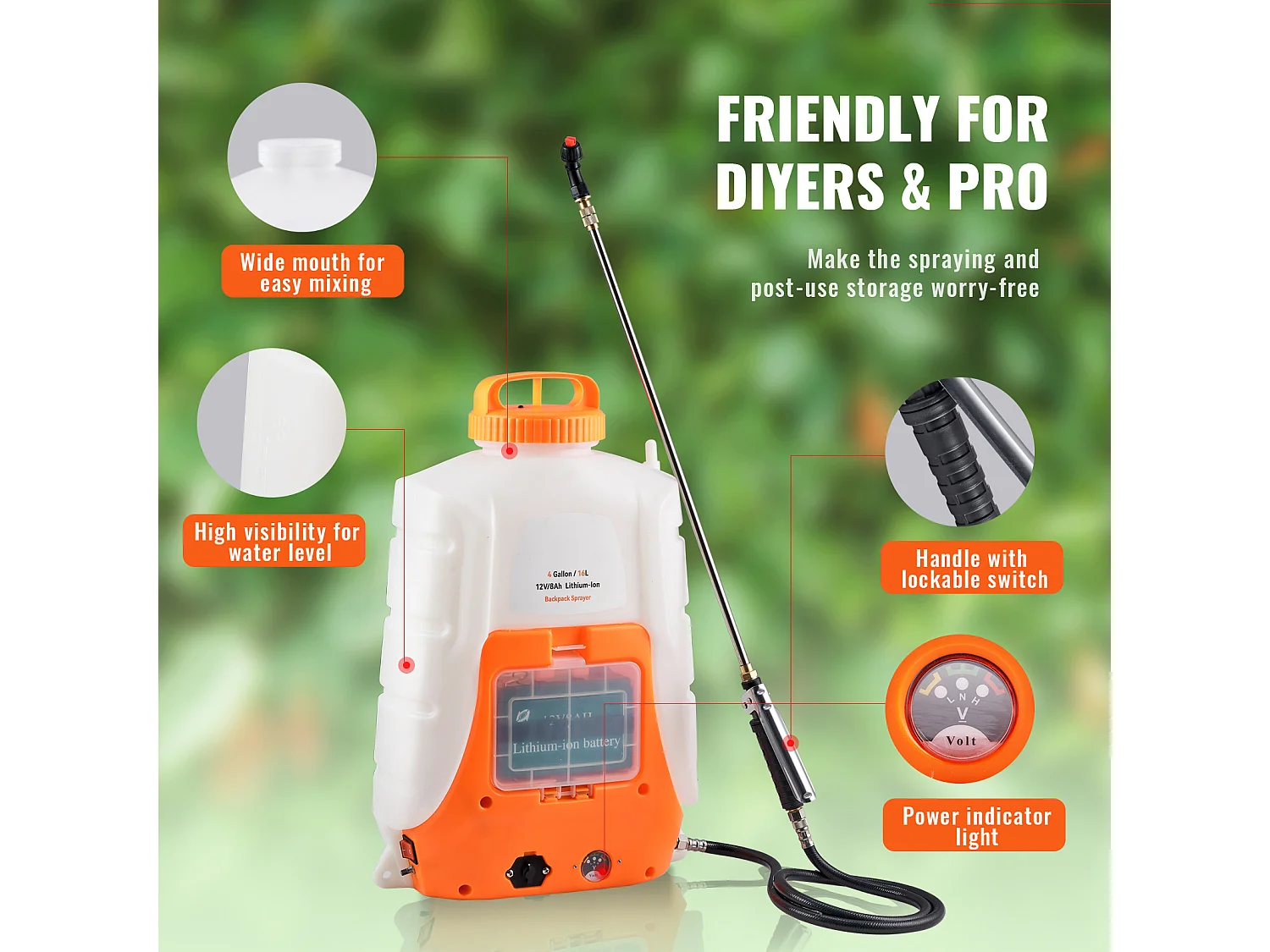 Pulvérisateur à Dos Alimenté par Batterie SucceBuy, Réservoir de 4 Gal, Pression Réglable de 0 à 90 Psi, pour le Jardinage et l'Utilisation en Extérieur