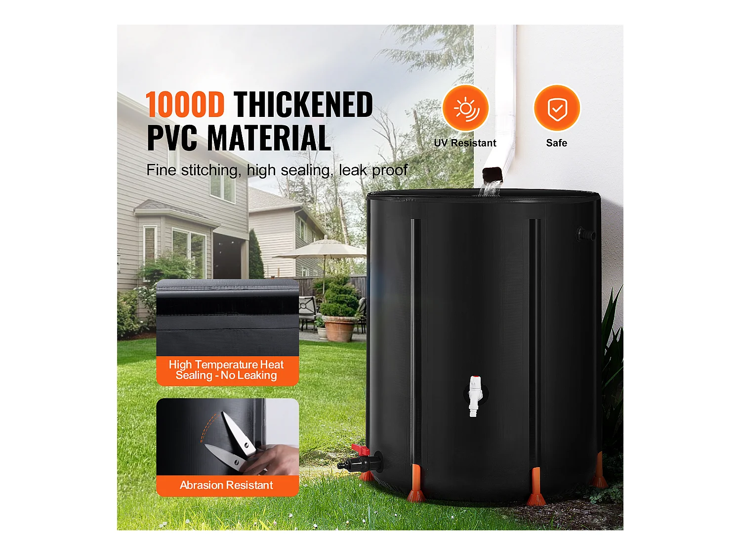 Récupérateur D'Eau SucceBuy Baril de Pluie Pliable de 0,454609m³, Récupérateur de Pluie avec Robinets Et Kit de Trop-Plein