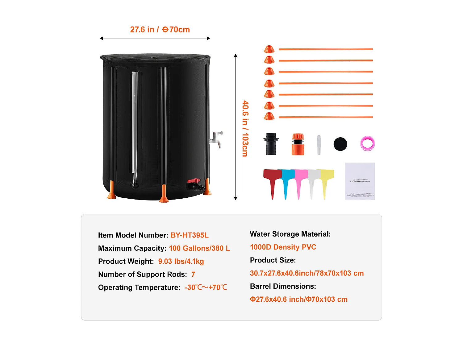Récupérateur D'Eau SucceBuy Baril de Pluie Pliable de 0,454609m³, Récupérateur de Pluie avec Robinets Et Kit de Trop-Plein