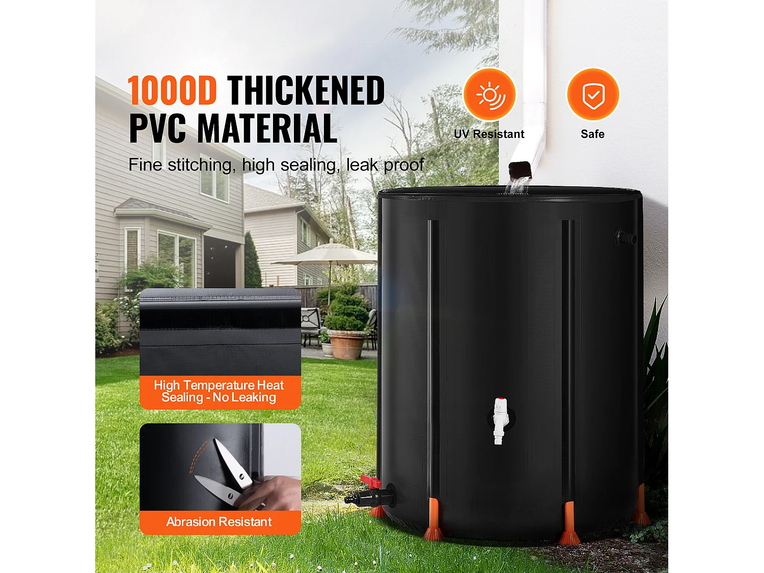 Récupérateur D'Eau SucceBuy Baril de Pluie Pliable de 0,454609m³, Récupérateur de Pluie avec Robinets Et Kit de Trop-Plein