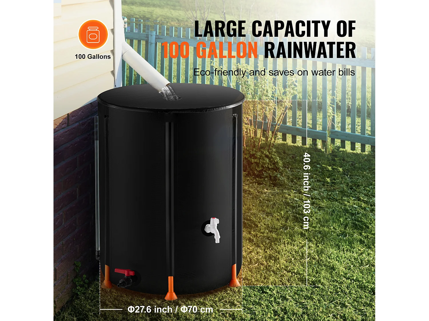 Récupérateur D'Eau SucceBuy Baril de Pluie Pliable de 0,454609m³, Récupérateur de Pluie avec Robinets Et Kit de Trop-Plein