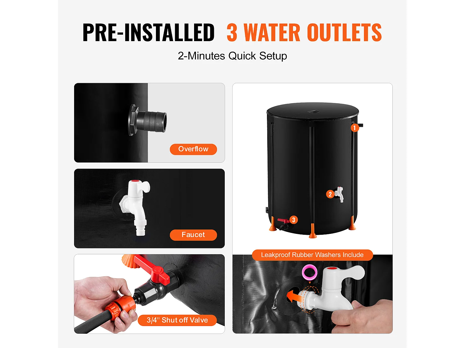 Récupérateur D'Eau SucceBuy Baril de Pluie Pliable de 0,454609m³, Récupérateur de Pluie avec Robinets Et Kit de Trop-Plein