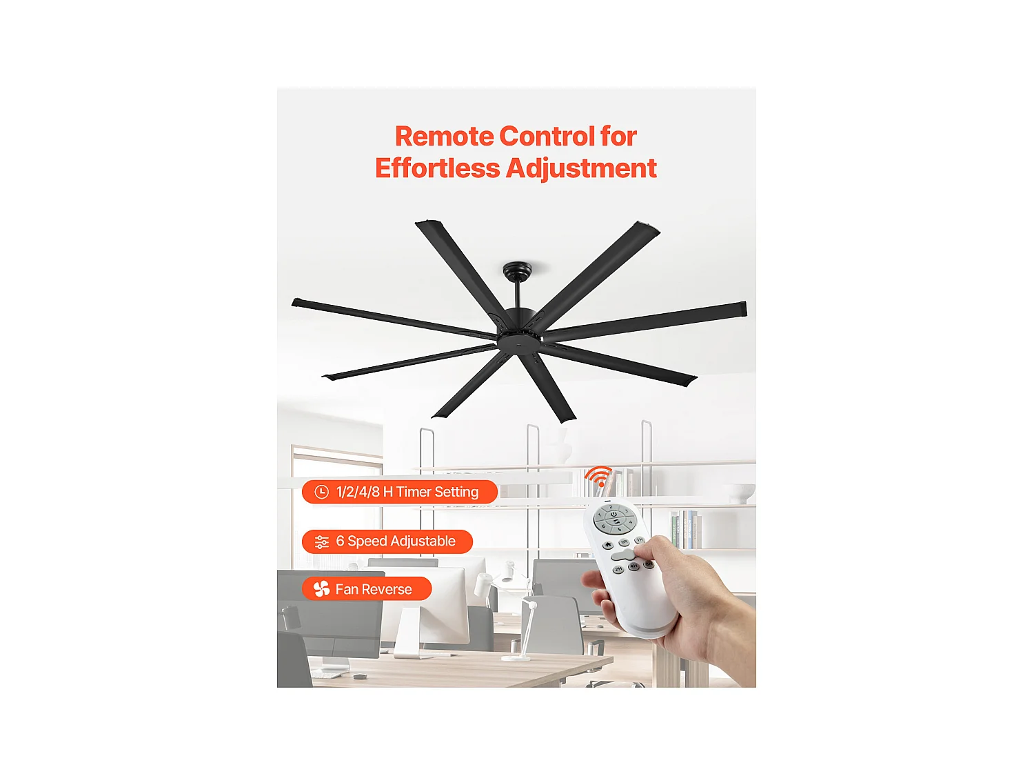 Ventilateur SucceBuy Ventilateur de Plafond 213 CM sans Lumière, Télécommande 6 Vitesses, 8 Pales en Aluminium, Ventilateur Extérieur Encastré Moderne