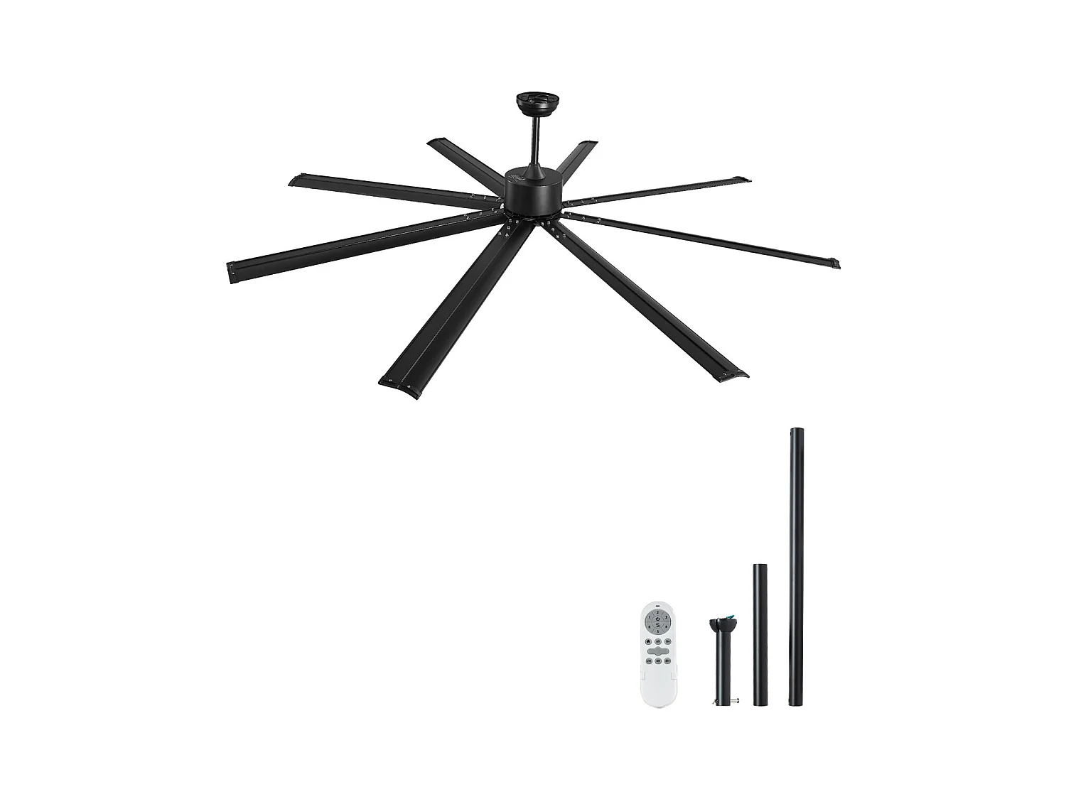 Lüftungsschirm SucceBuy Deckenventilator ohne Licht 213 CM, Fernbedienung 6 Geschwindigkeiten, 8 Flügel aus Aluminium, Moderner Einbauterassenventilator