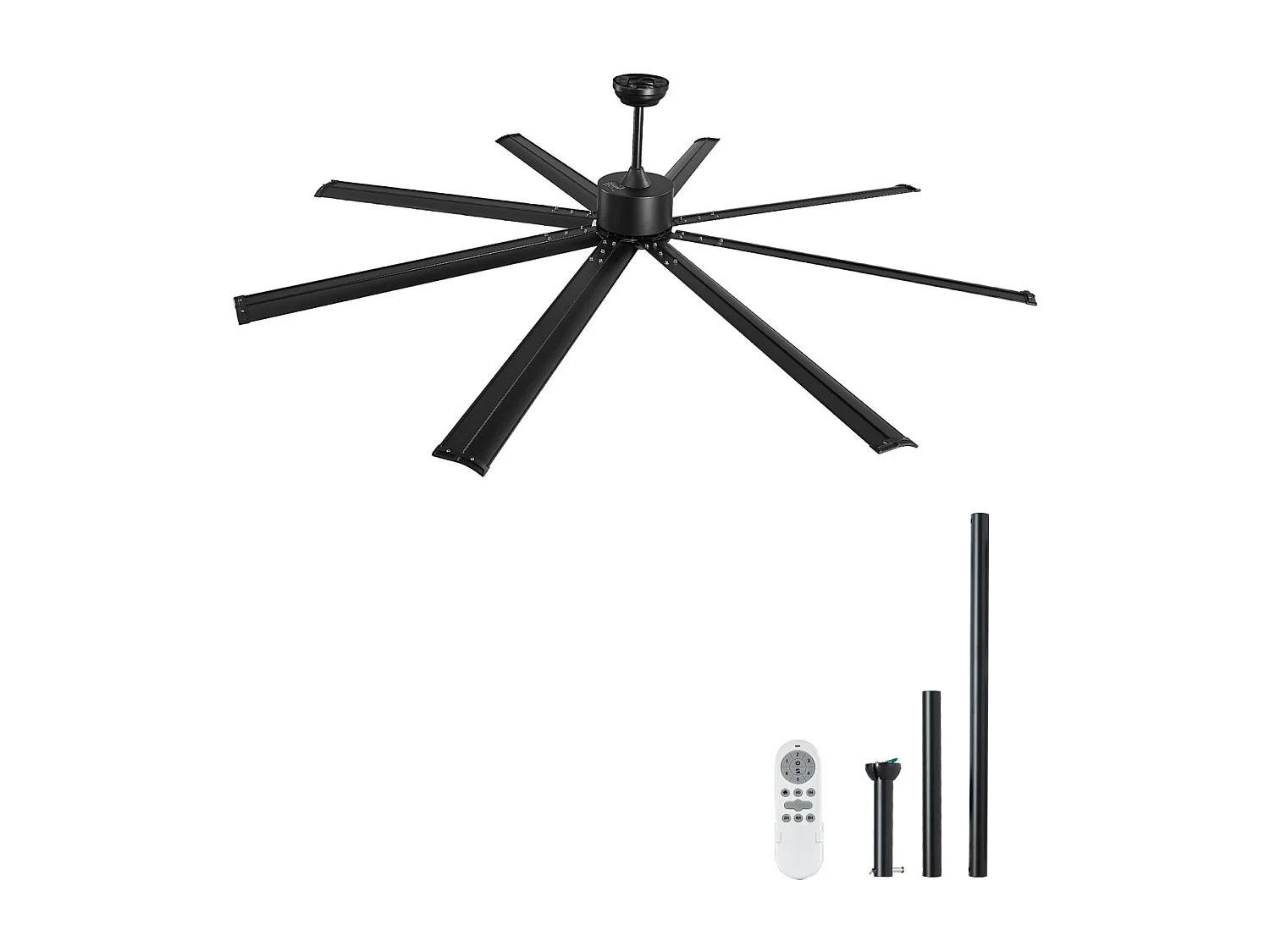 Ventilateur SucceBuy Ventilateur de Plafond 213 CM sans Lumière, Télécommande 6 Vitesses, 8 Pales en Aluminium, Ventilateur Extérieur Encastré Moderne