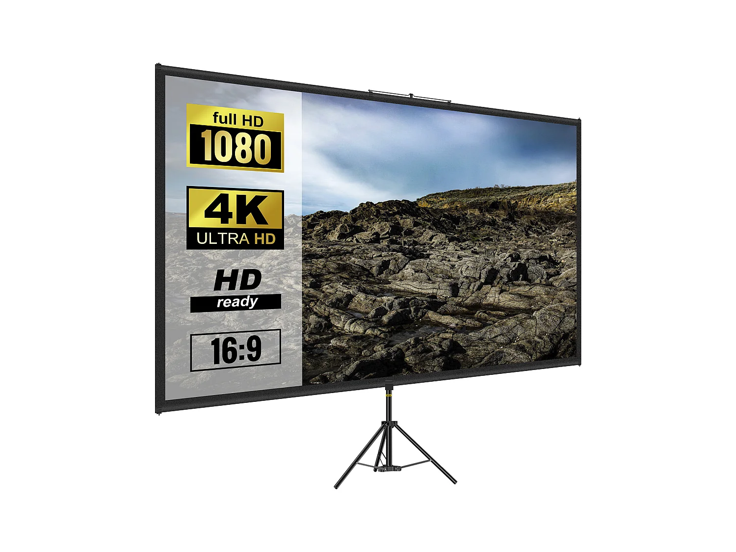 Armário de Escritório SucceBuy Tela de Projeção sobre Tripé 279.4CM 4K HD 16:9 Cinema em Casa Portátil