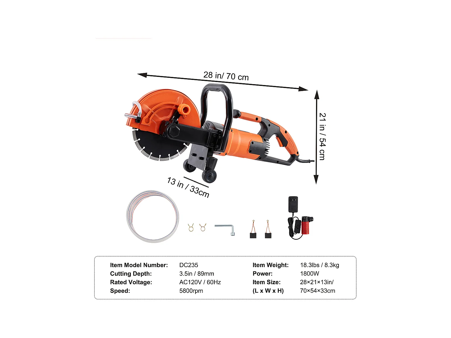 Serra Elétrica de Betão SucceBuy Serra Elétrica de Betão de 22.8CM, Húmido/Seco, com Bomba de Água e Lâmina