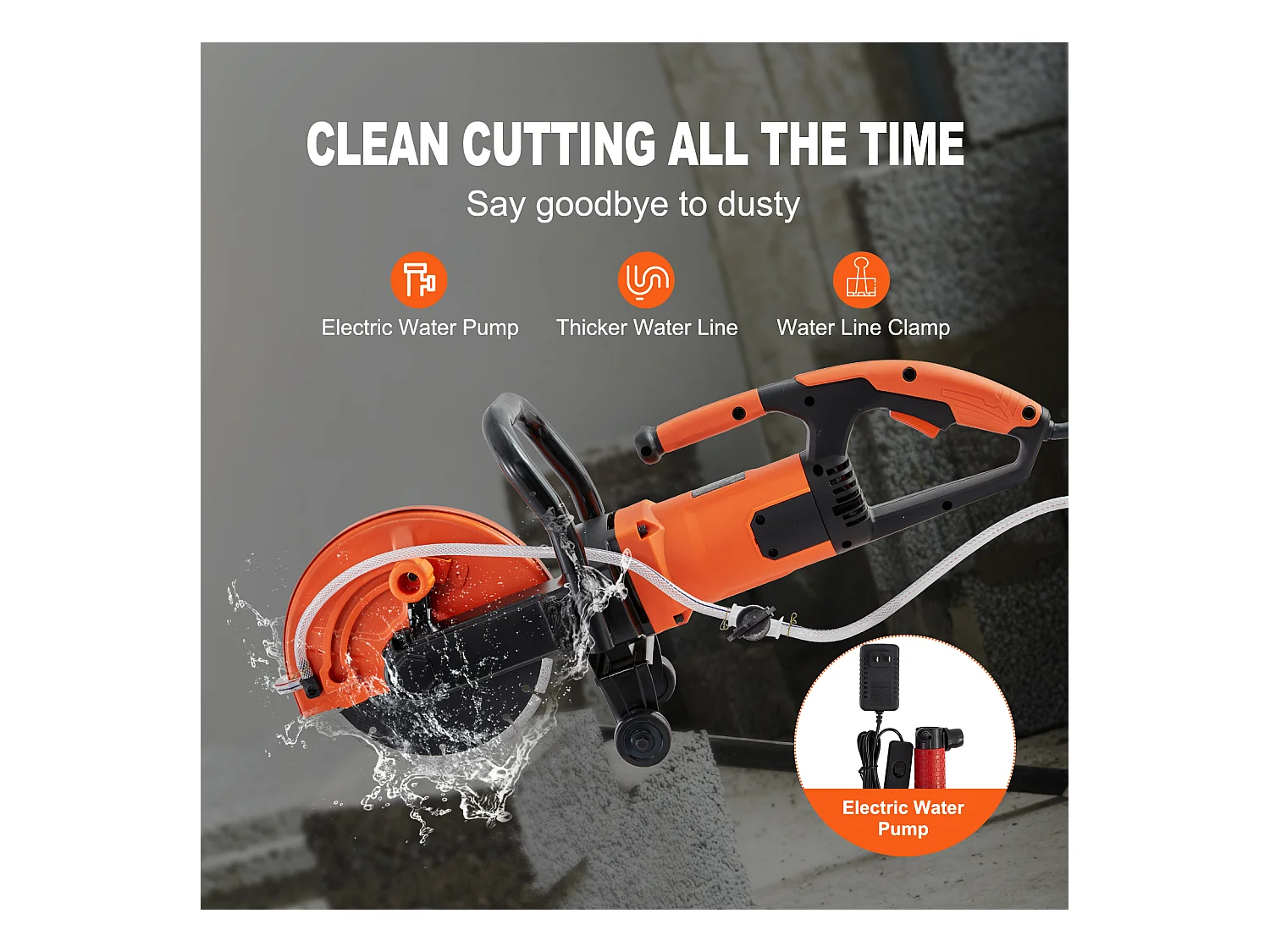 Serra Elétrica de Betão SucceBuy Serra Elétrica de Betão de 22.8CM, Húmido/Seco, com Bomba de Água e Lâmina
