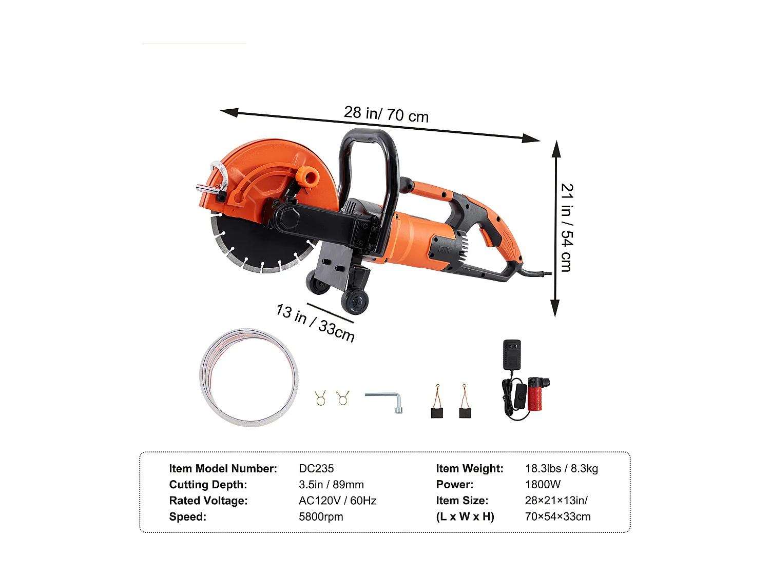Scie à Béton Électrique SucceBuy 22.8CM, Humide/Sec, avec Pompe à Eau et Lame