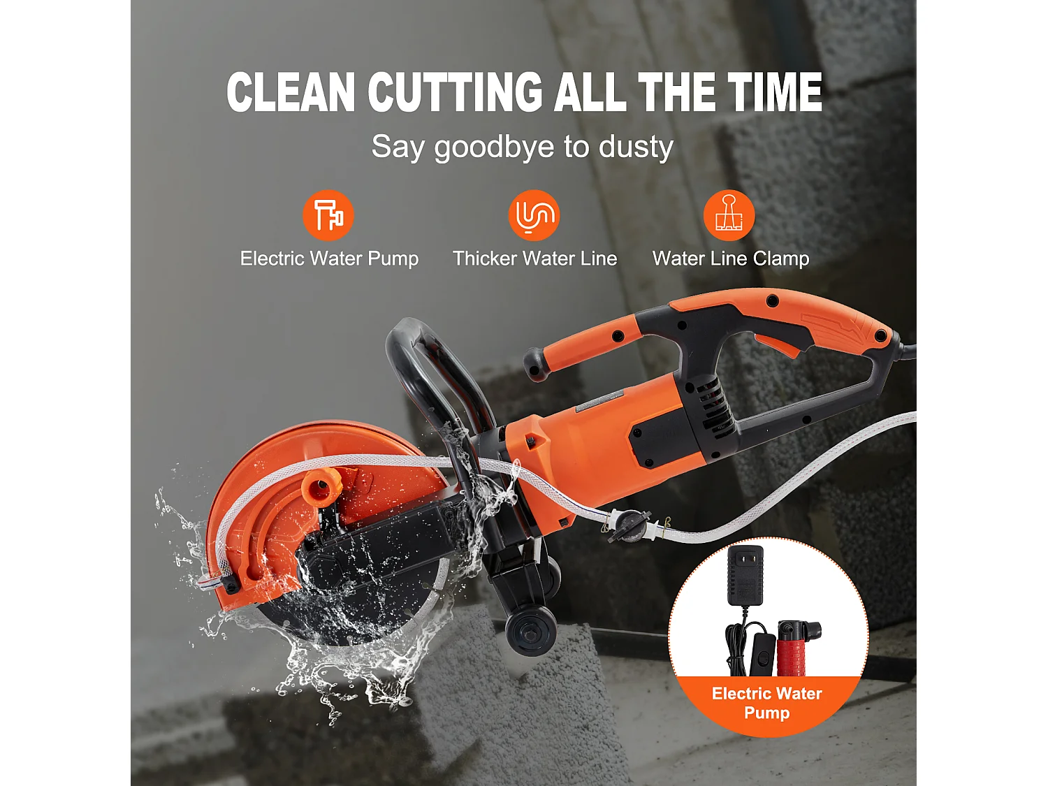 Scie à Béton Électrique SucceBuy 22.8CM, Humide/Sec, avec Pompe à Eau et Lame