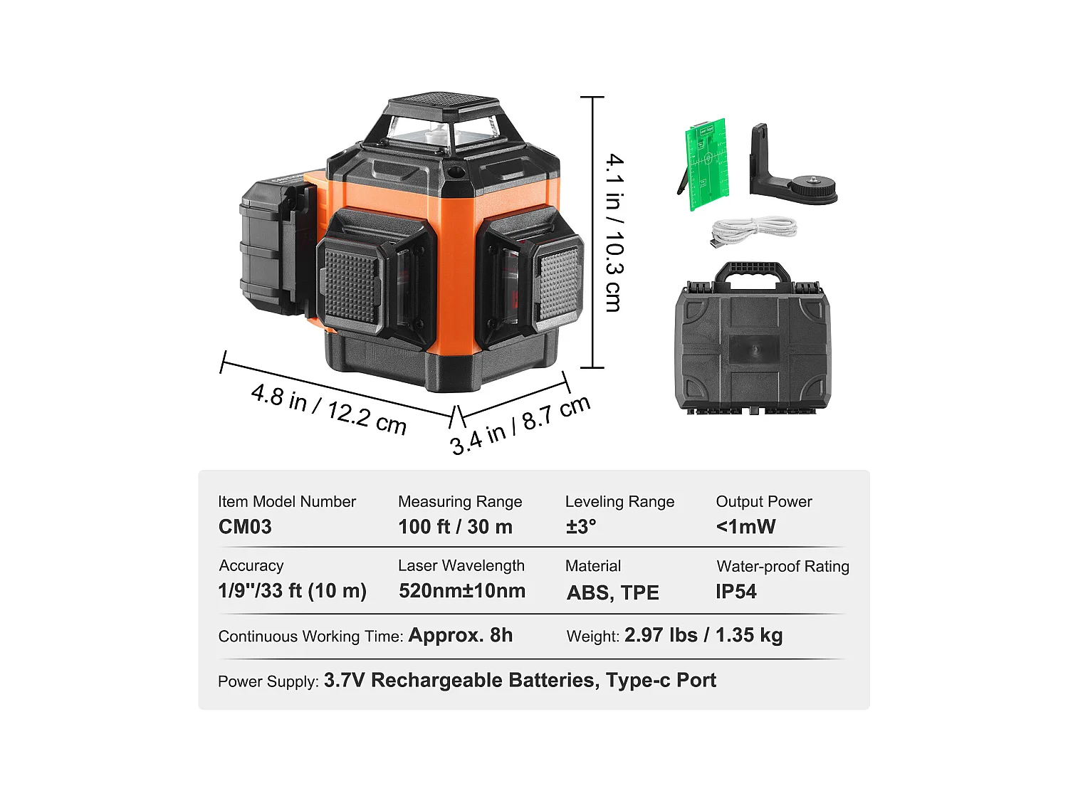 Niveau Laser, SucceBuy Niveau Laser 3048 CM Ligne Croisée Verte Autonivelante Haute Précision