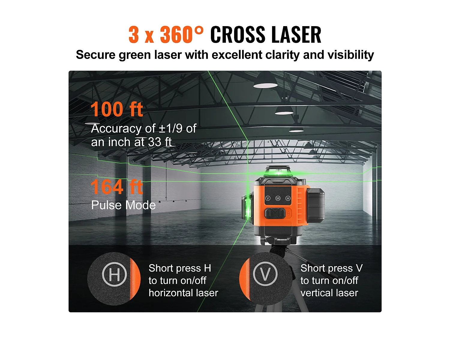 Niveau Laser, SucceBuy Niveau Laser 3048 CM Ligne Croisée Verte Autonivelante Haute Précision