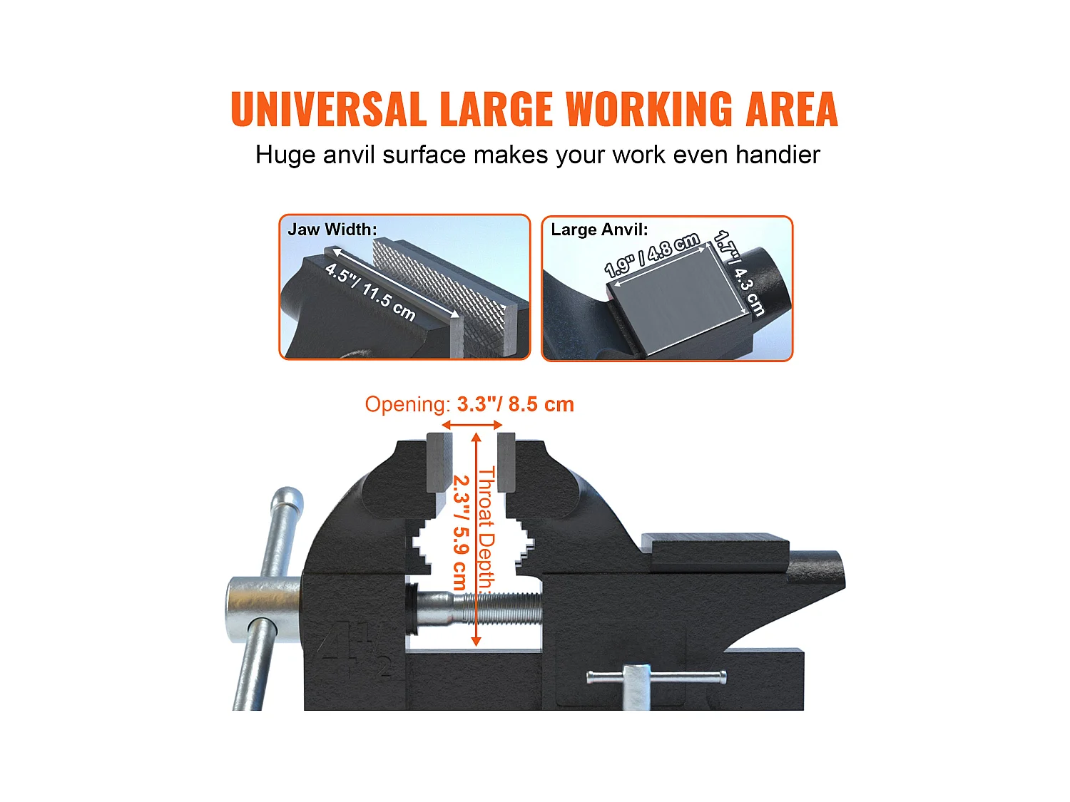 Étau d'Établi SucceBuy de 11.4cm avec Enclume, Base Pivotante à 240 °, Étau Polyvalent Robuste