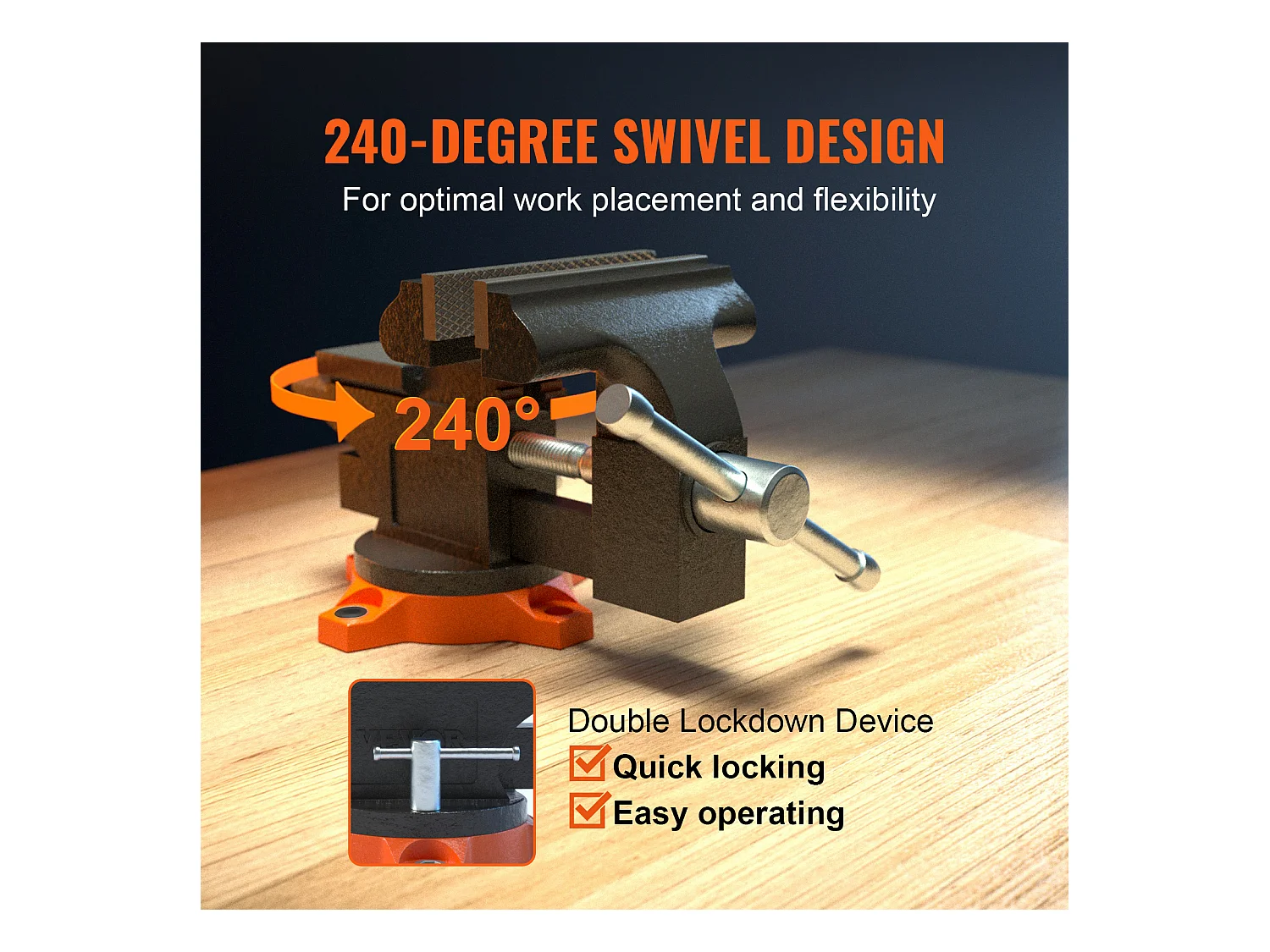 Étau d'Établi SucceBuy de 11.4cm avec Enclume, Base Pivotante à 240 °, Étau Polyvalent Robuste