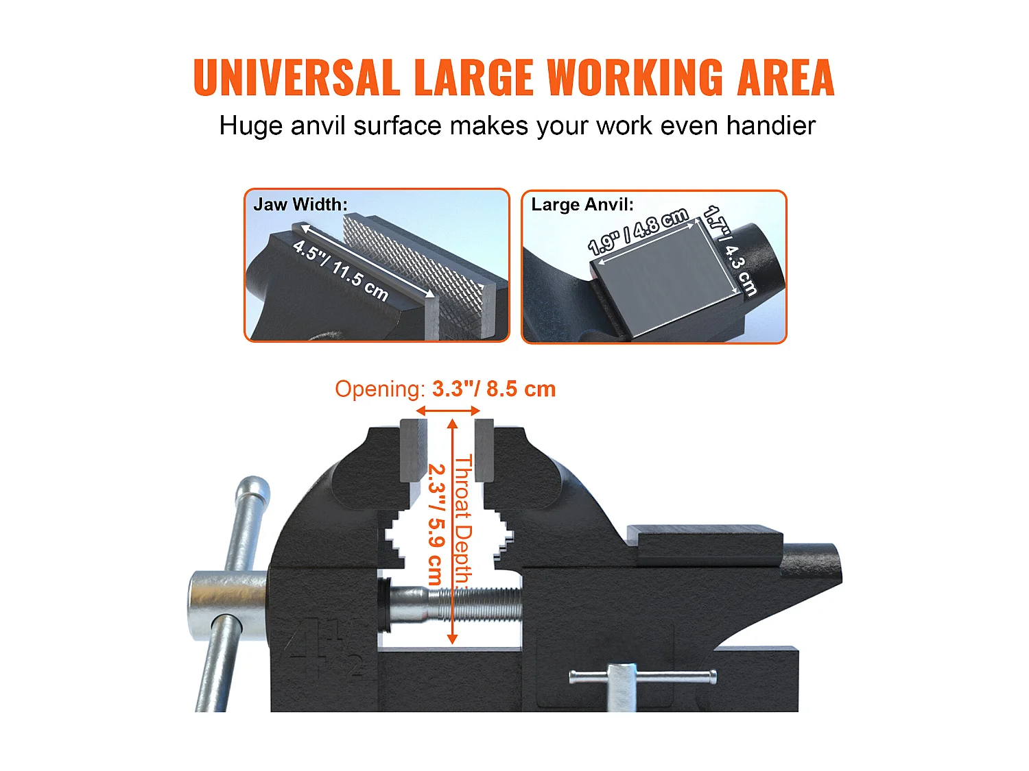 Étau d'Établi SucceBuy de 11.4cm avec Enclume, Base Pivotante à 240 °, Étau Polyvalent Robuste