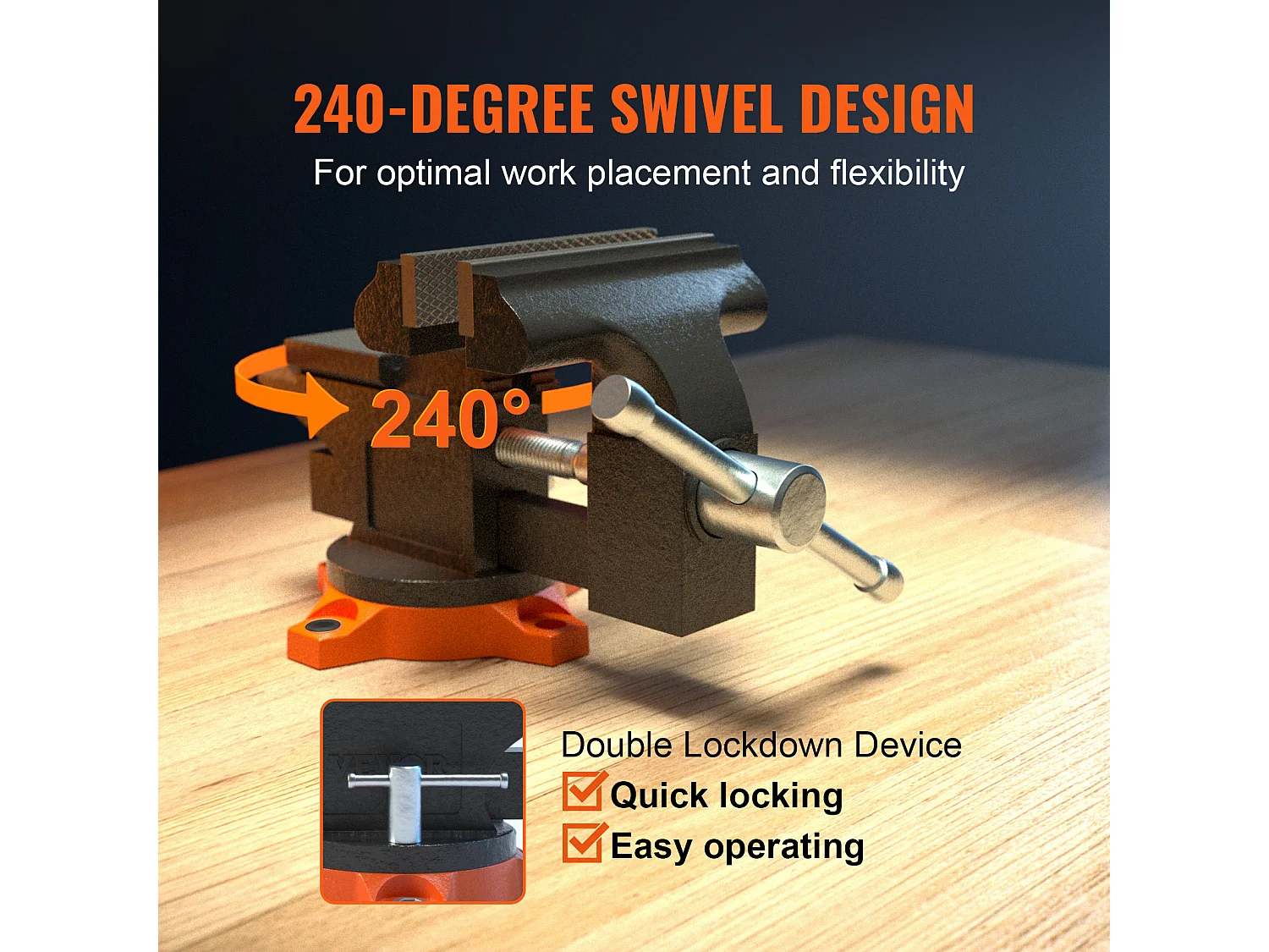Étau d'Établi SucceBuy de 11.4cm avec Enclume, Base Pivotante à 240 °, Étau Polyvalent Robuste