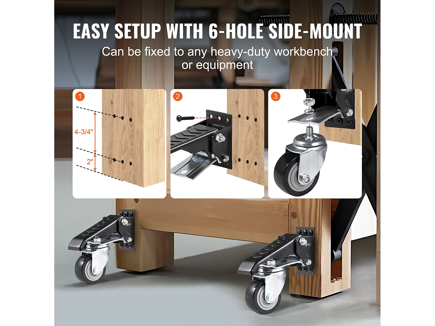 Ensemble de Roulettes pour Établi SucceBuy, Roues Rétractables Robustes, Charge de 165 lb, Lot de 4